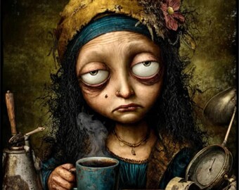 Tipsy Mona Lisa Coffee Art Prints: Funny Renaissance Kitchen Decor