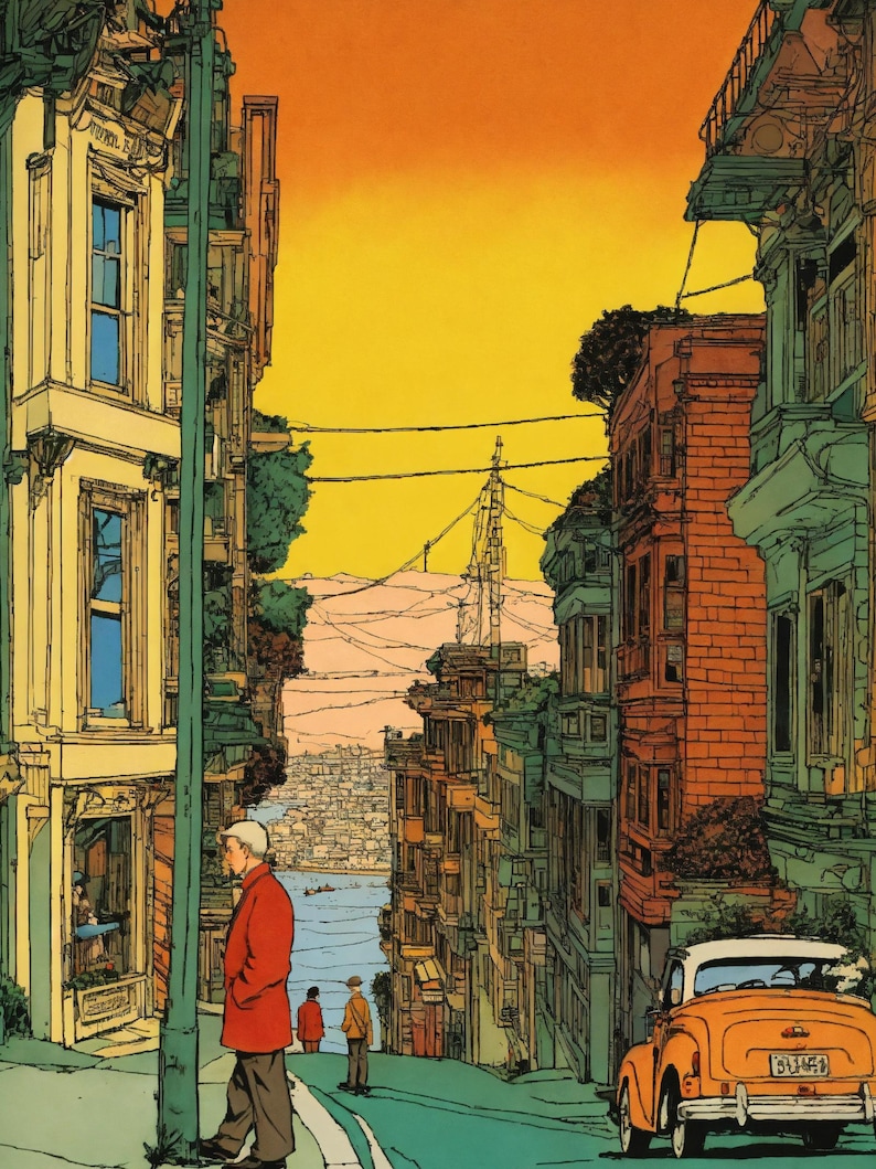 ELEVEN Vintage Tram Bus Art Print Scenes Colorful City Street ...