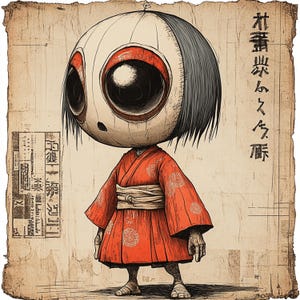 8 Vintage Samurai Anime Poster, Quirky Japanese Yokai Art Print, Large Wall Decor, Retro Aesthetic, Cute Manga Character, Home Decor Digital