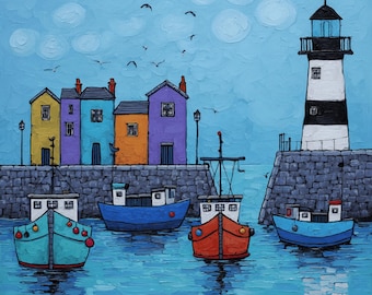 13 Blue Harbour Boats Clipart for Sublimation, Coastal House Wall Art, Nautical DIY Prints, Sea View Digital Art for Gifts & Crafts