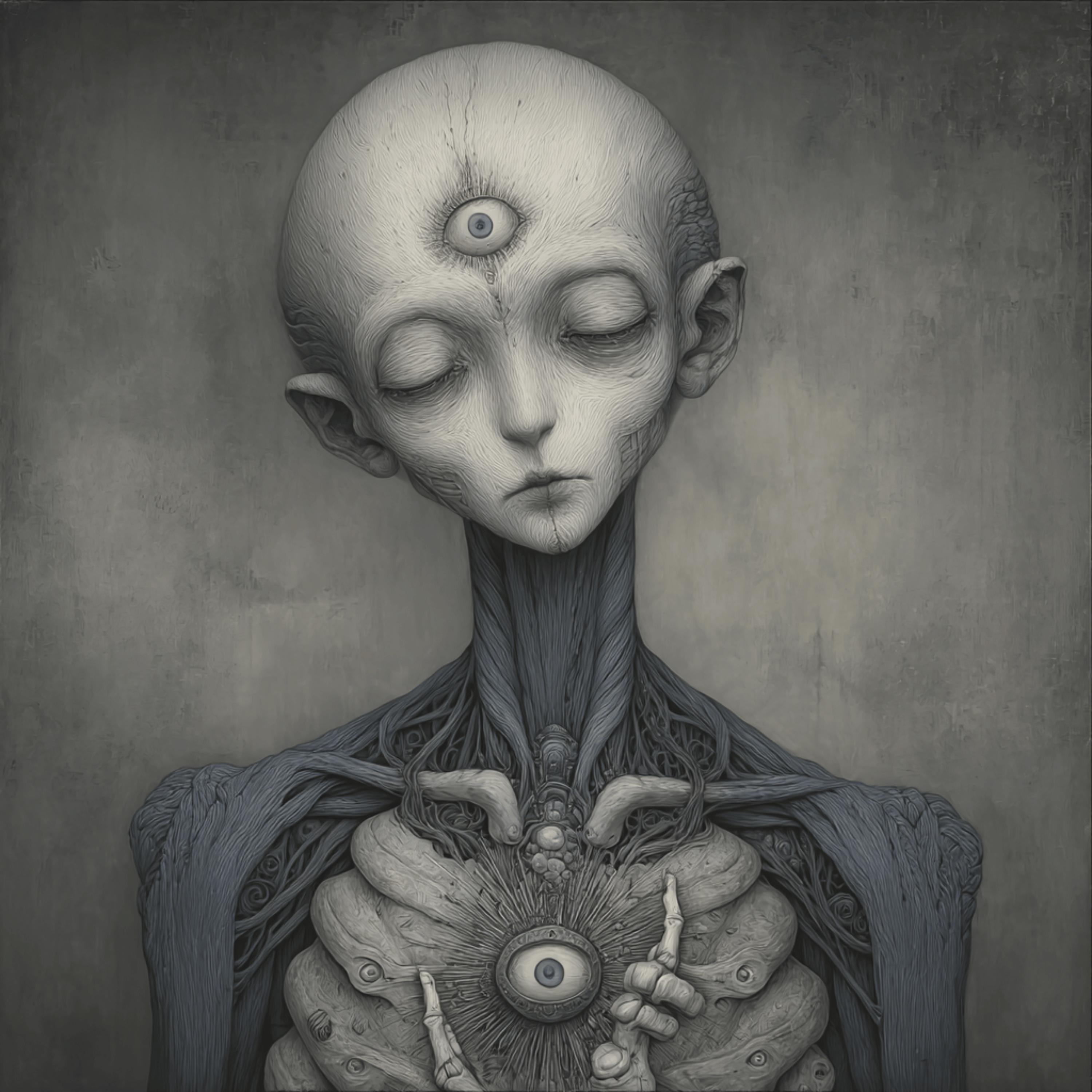 20 Surreal Grey Alien Art Collection Dark Sci Fi Portraits Monochrome ...