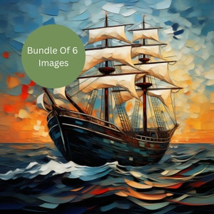 Instant Printable Digital Download Affordable Wall Art Decor Six Boats Acrylic Oil Impasto Primary Colours Artwork For Living Dining Room