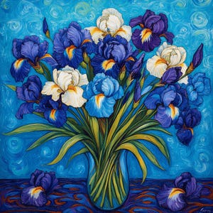 8 impresionantes pósters de ramos de flores en jarrón, impresiones de lirios y flores blancas, decoración artística azul vibrante, arte de pared botánico