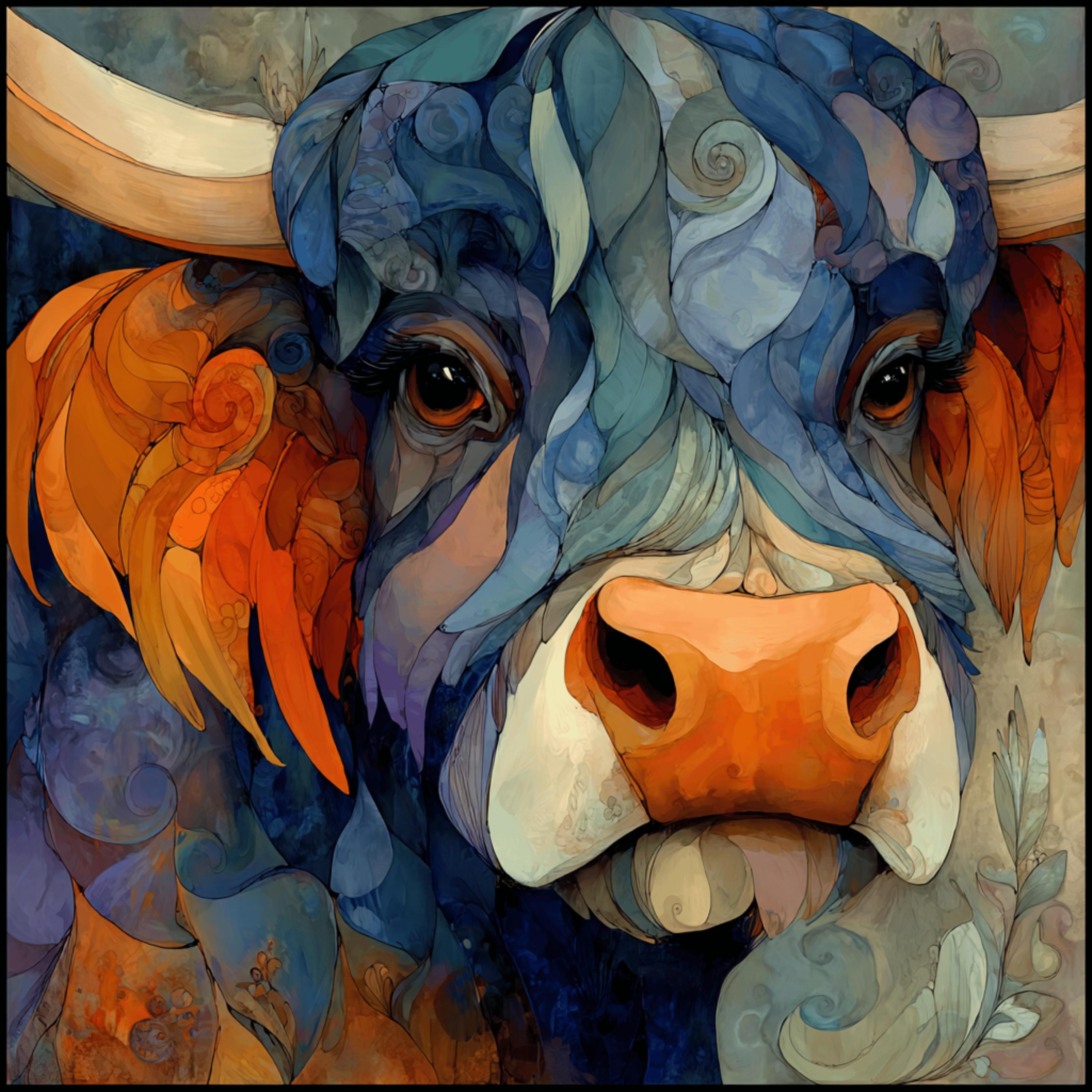 30 Colorful Highland Cow Artwork Set With Bold Painterly Bulls for Wall ...