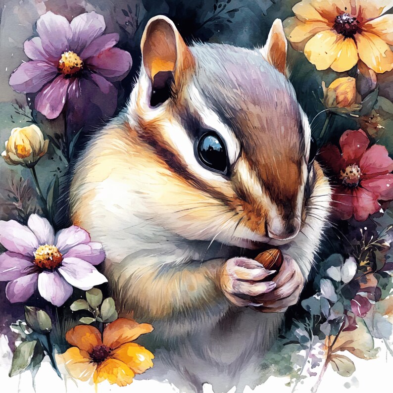 Chipmunk Digital Art Set of 20 - Cute Woodland Animal Prints ...