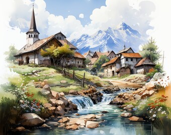 THIRTY TWO Slovakia Watercolor Digital Prints Urban Wall Art Decor European Town Artwork Nostalgic Home Landscape Scenes