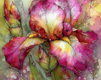 12枚のアジサイの水彩画の抽象的な花のデジタル画像セット、家の装飾用