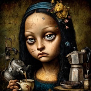 Coffee Break Drawing of Mona Lisa_P 定価以下 Tipsy Mona Lisa Coffee Art Prints: Funny Renaissance Kitchen Decor