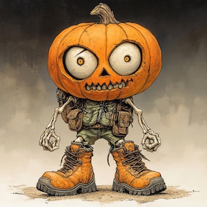 34 Spooky Pumpkin Head Character Poster Halloween Wall Art Creepy Pumpkin Illustration Unique Fall Decor, Scary Pumpkin Print Digital Images