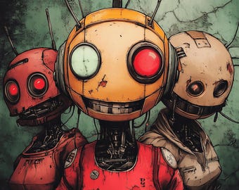 12 pósteres de robots retro vintage, impresiones artísticas de robots futuristas, decoración de pared de robots industriales, ilustraciones de robots de ciencia ficción, regalo de decoración robótica, habitación infantil