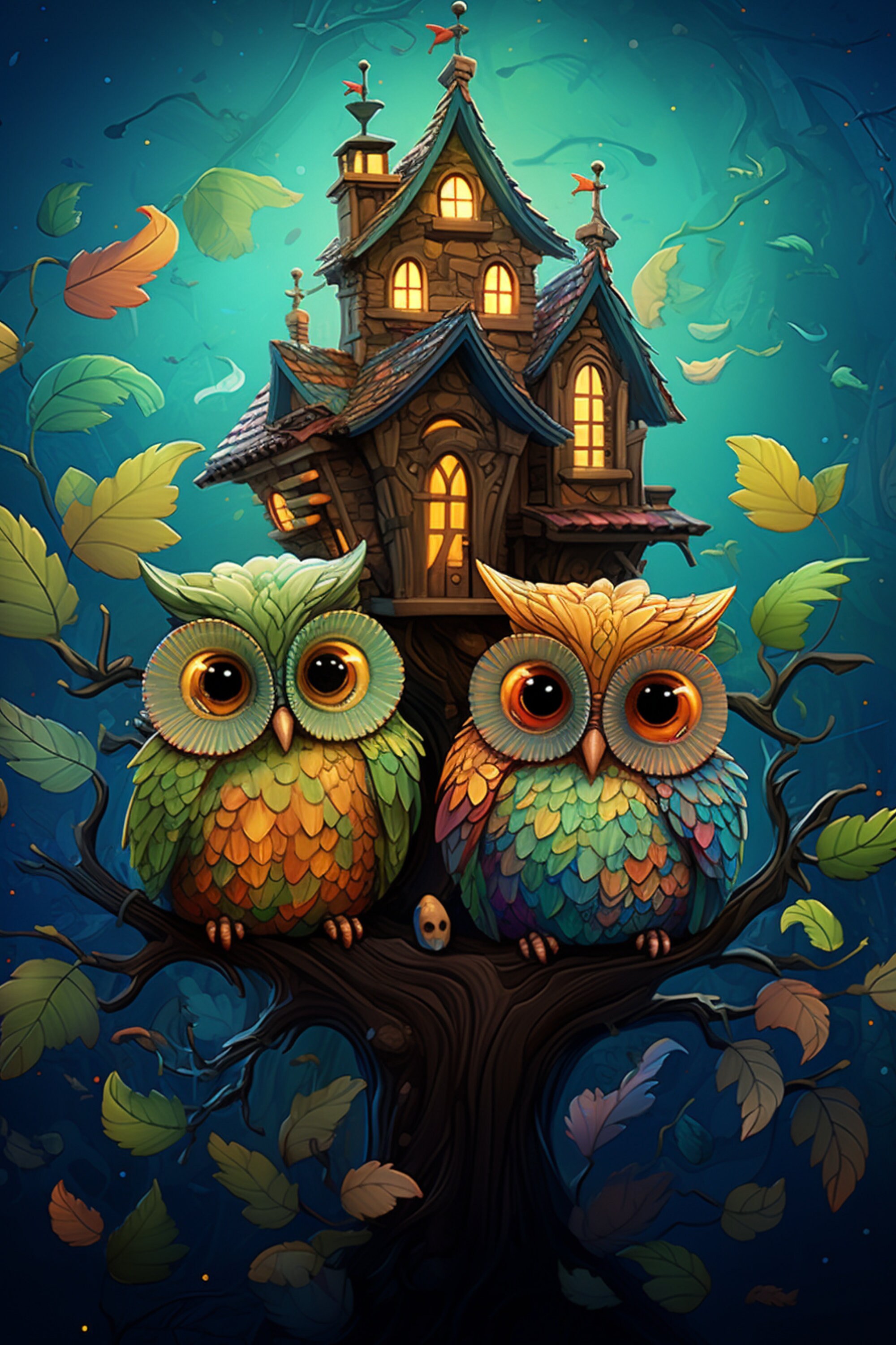 NINE Owls and Houses Childrens Illustrations Printable Affordable ...