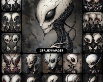 15 pósteres de ciencia ficción sobre extraterrestres, imágenes digitales, ilustraciones de extraterrestres cuadradas grandes, decoración de pared de ciencia ficción, póster de ciencia ficción único, impresión de arte sobre extraterrestres