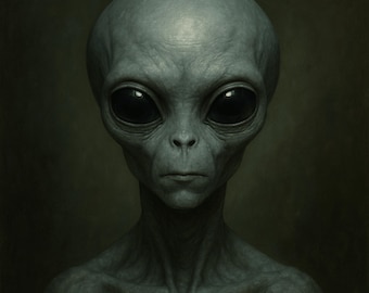 17 DIY Wall Art Alien Portraits, Sci Fi Extraterrestrial Artwork for Living Room, Moody Digital Images PNG Instant Download for Crafters