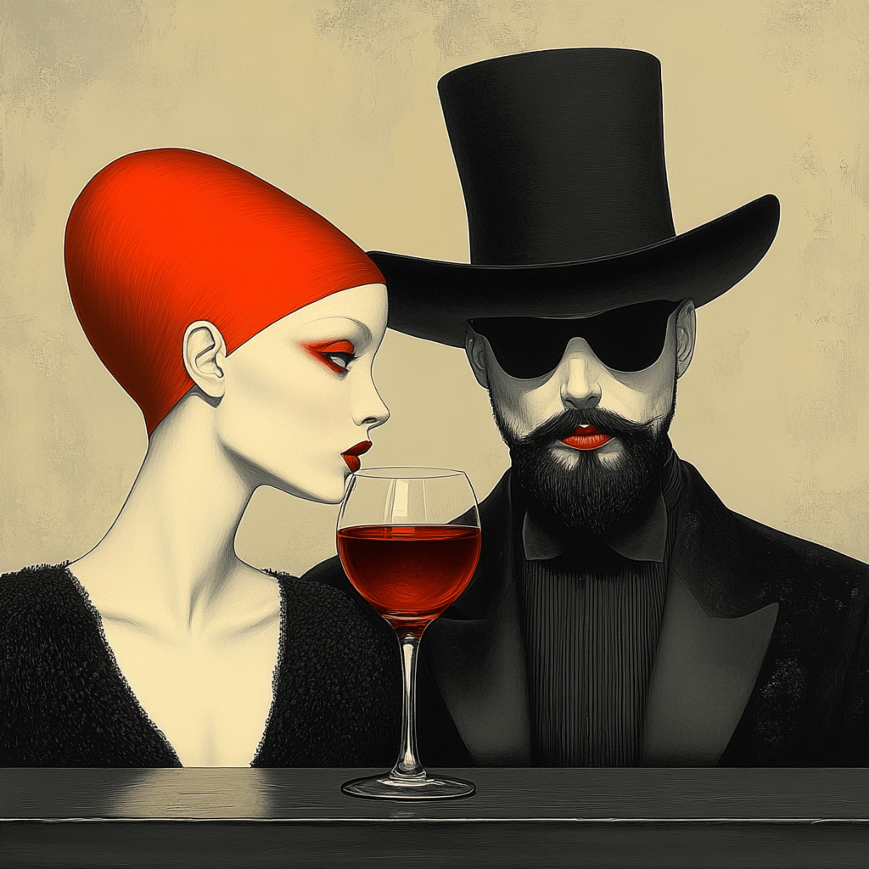 8 Ultra Modern Man Woman Art, Black Red Wine Scene, Large Square ...