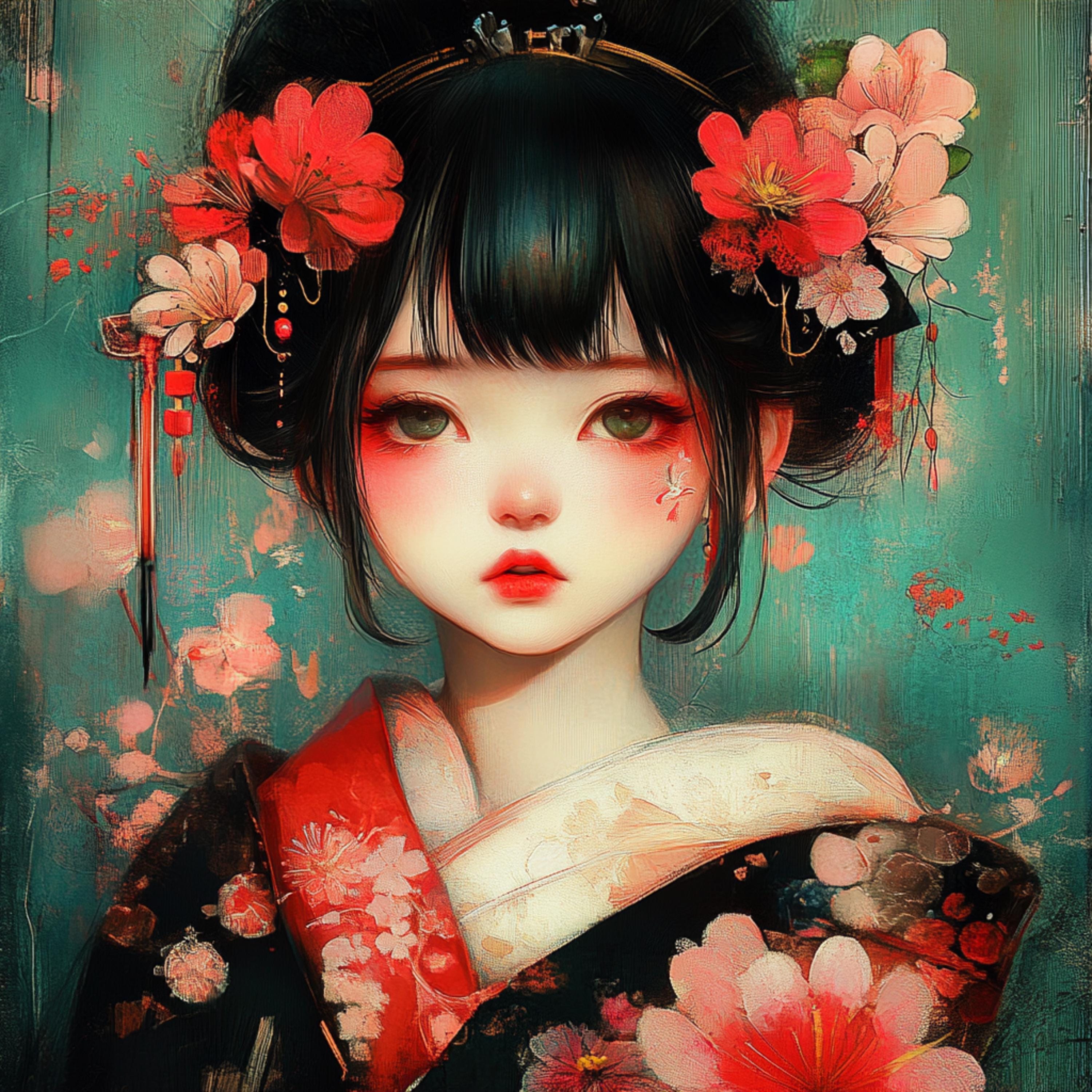 60 Geisha Japanese Girl Poster Large Square Artwork 60 Digital