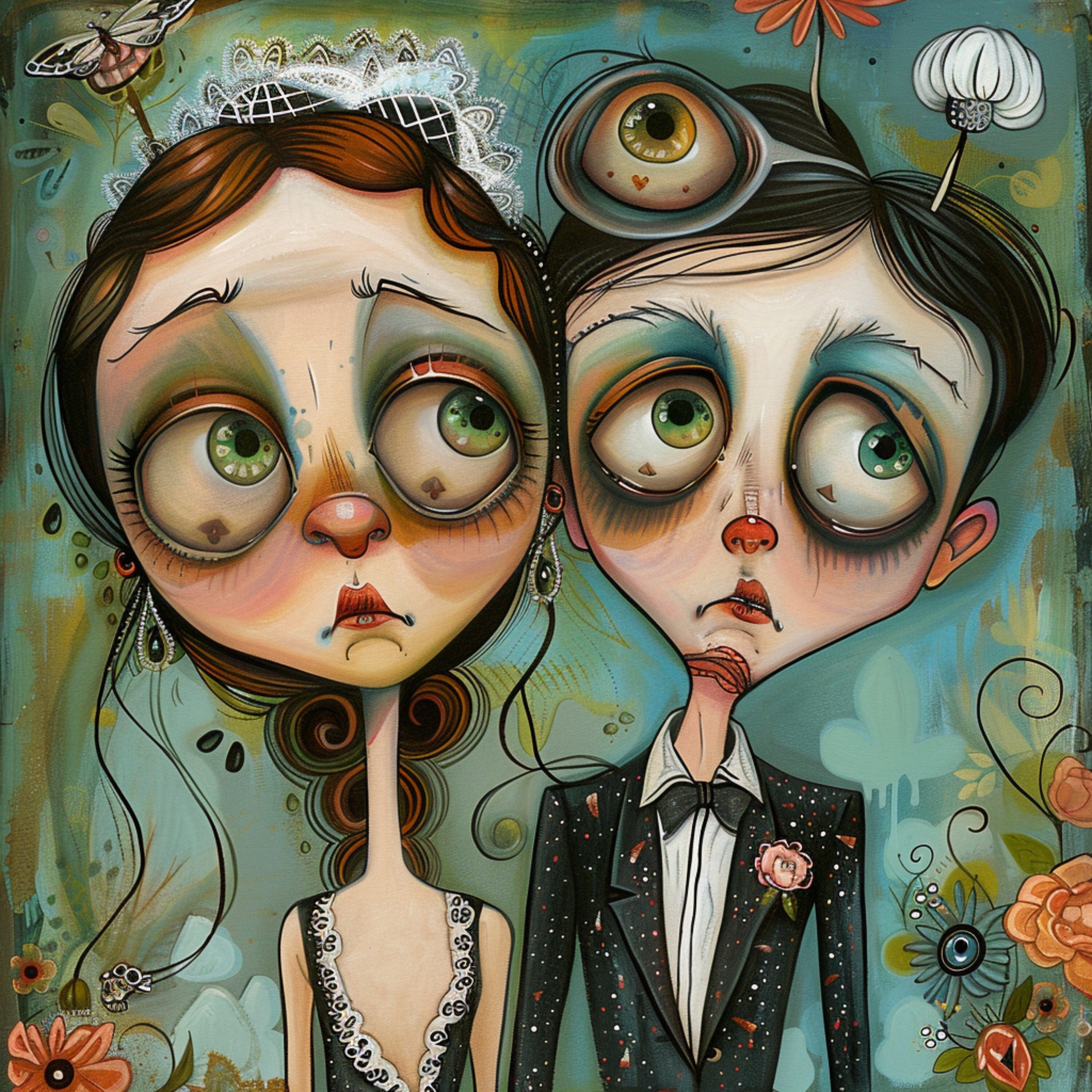 NINETEEN Whimsical Couple Art Prints, Gothic Romantic Wall Decor