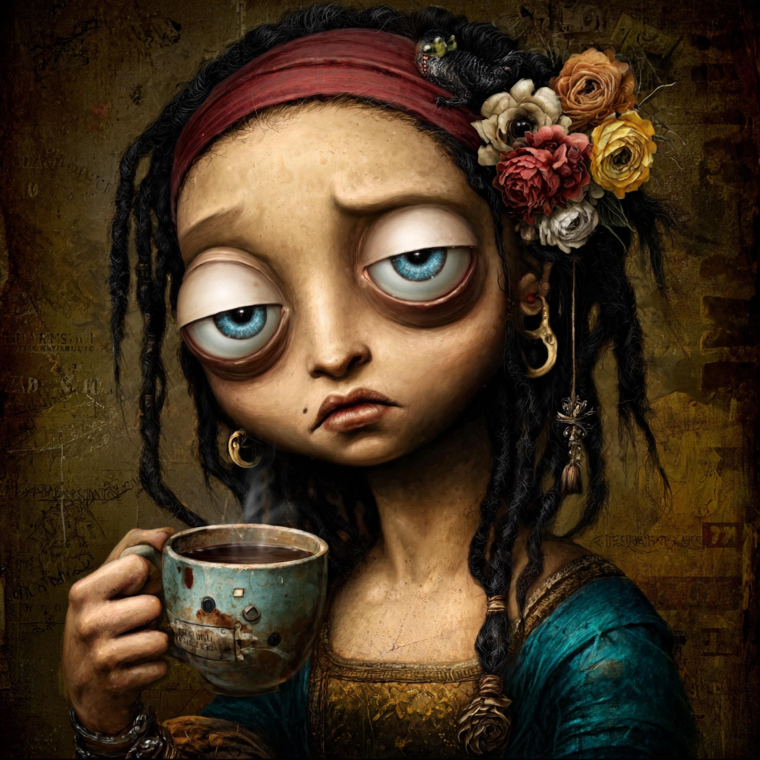 Tipsy Mona Lisa Coffee Art Prints: Funny Renaissance Kitchen Decor