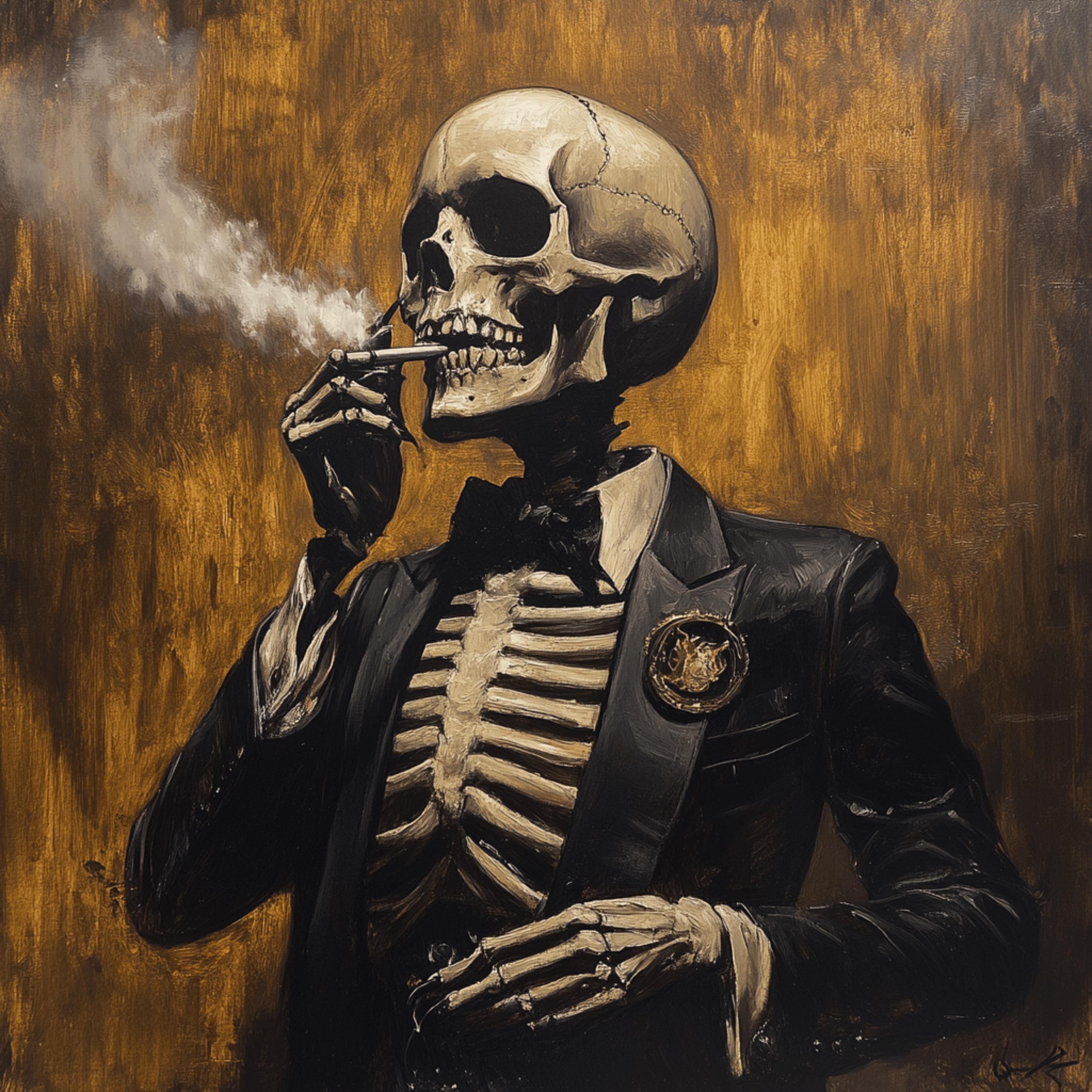 skeleton smoking cigarette poster Skeleton, Skull with Fag smoking kills 12 Skeleton Smoking in Suit