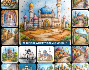 70 Digital Images Whimsical Islamic Architecture Mosque Muslim Large Square Artwork Poster Kid&#39;s Art Playroom Nursery Decor Nikkah Gift