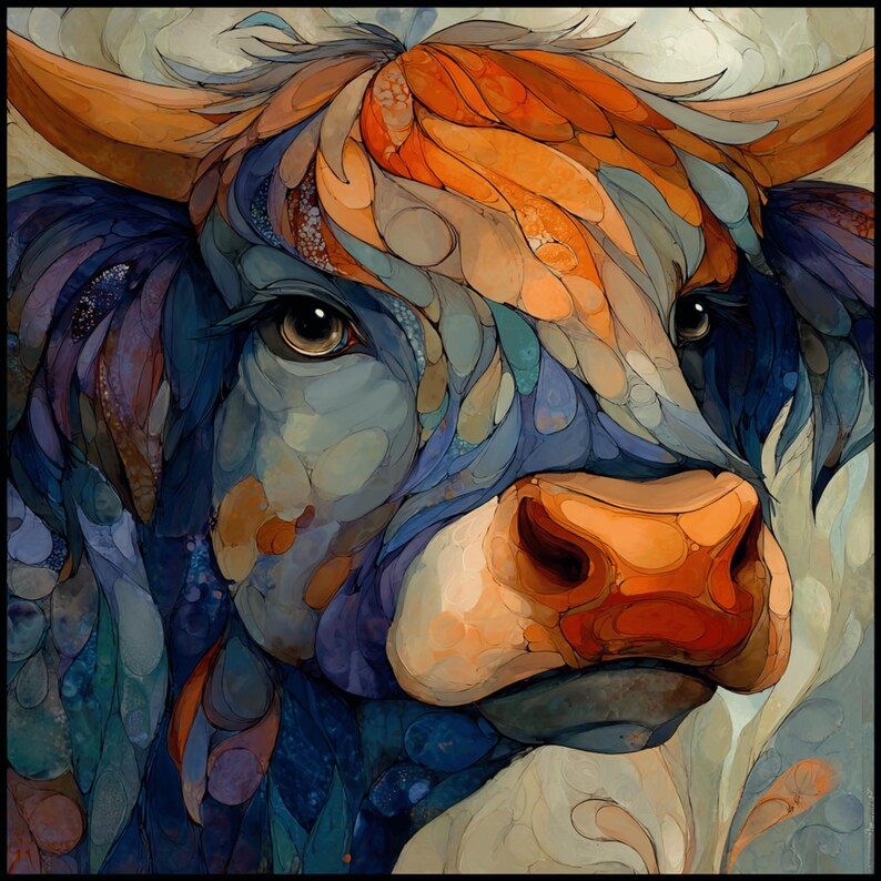 Colourfull Cow 30 Colorful Highland Cow Artwork Set With Bold Painterly Bulls for Wall ...