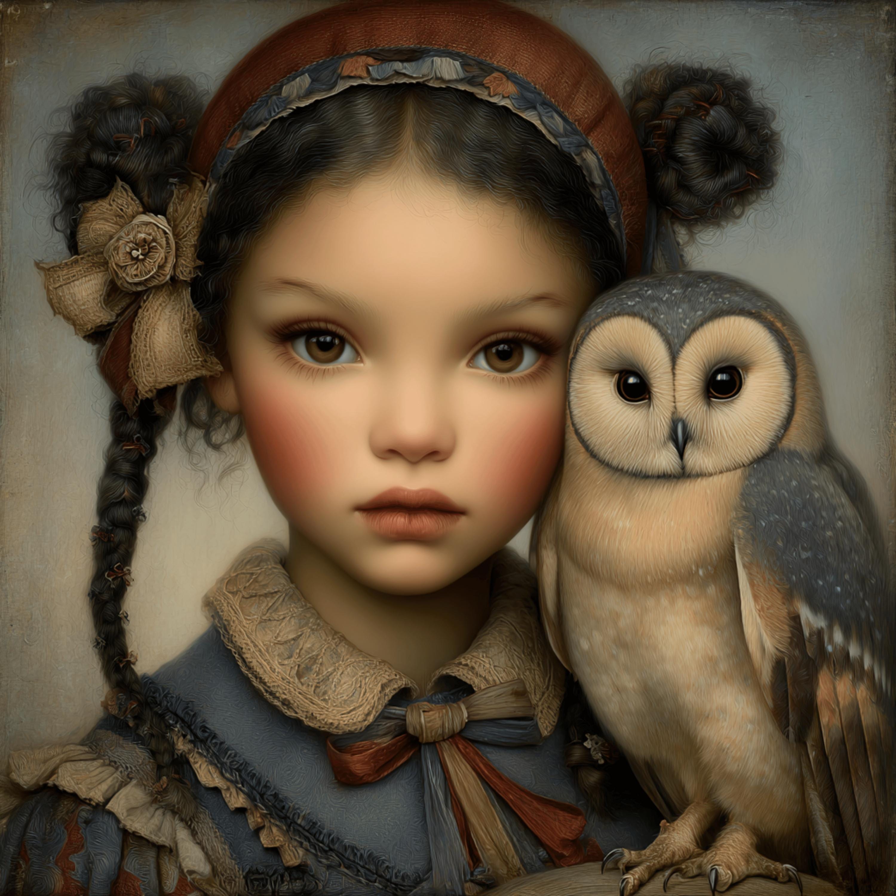 35 DIY Wall Art Girl with Owl Portraits, Vintage Fantasy Artwork, Whimsical Animal Digital Images, I