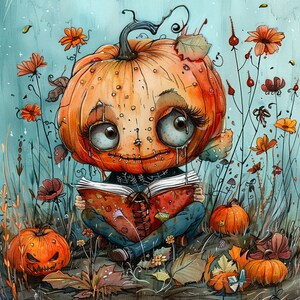 20 Whimsical Pumpkin Reading Poster, Kids Wall Art, Large Pumpkin ...