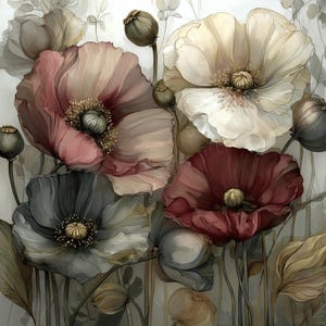 Vintage Poppy Flower Prints: Botanical Wall Art for Kitchen & Dining (Digital Download, 45 Images)