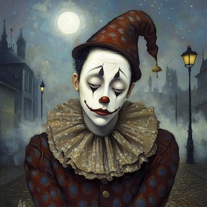 22 Sad Clown Digital Portrait, Large Square Artwork, Poster Image, 22 High Resolution Downloads, Emotional Art, Gothic Wall Decor