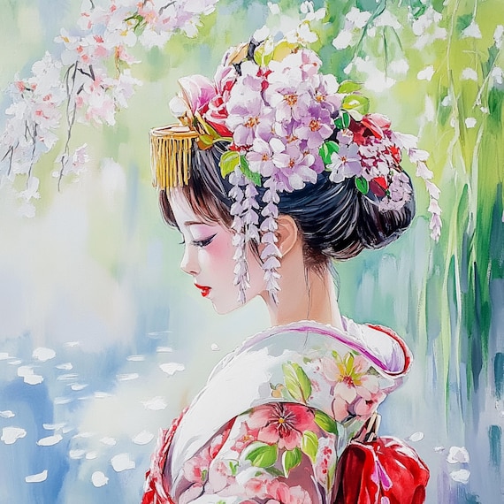 Toile Peinture Mur Art Rubis Geisha Impressions Japonaises Photo Nordique Kimono Femme Affiche Moderne Décor à La Maison 30x50cmx2 Pièces Sans Cadre