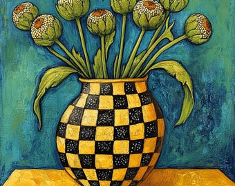 Yellow White Flower Art 16 Bold Floral Digital Prints Striped Vase Decor Digital Wall Art for Women Modern Home Decor Vibrant Gift Ideas