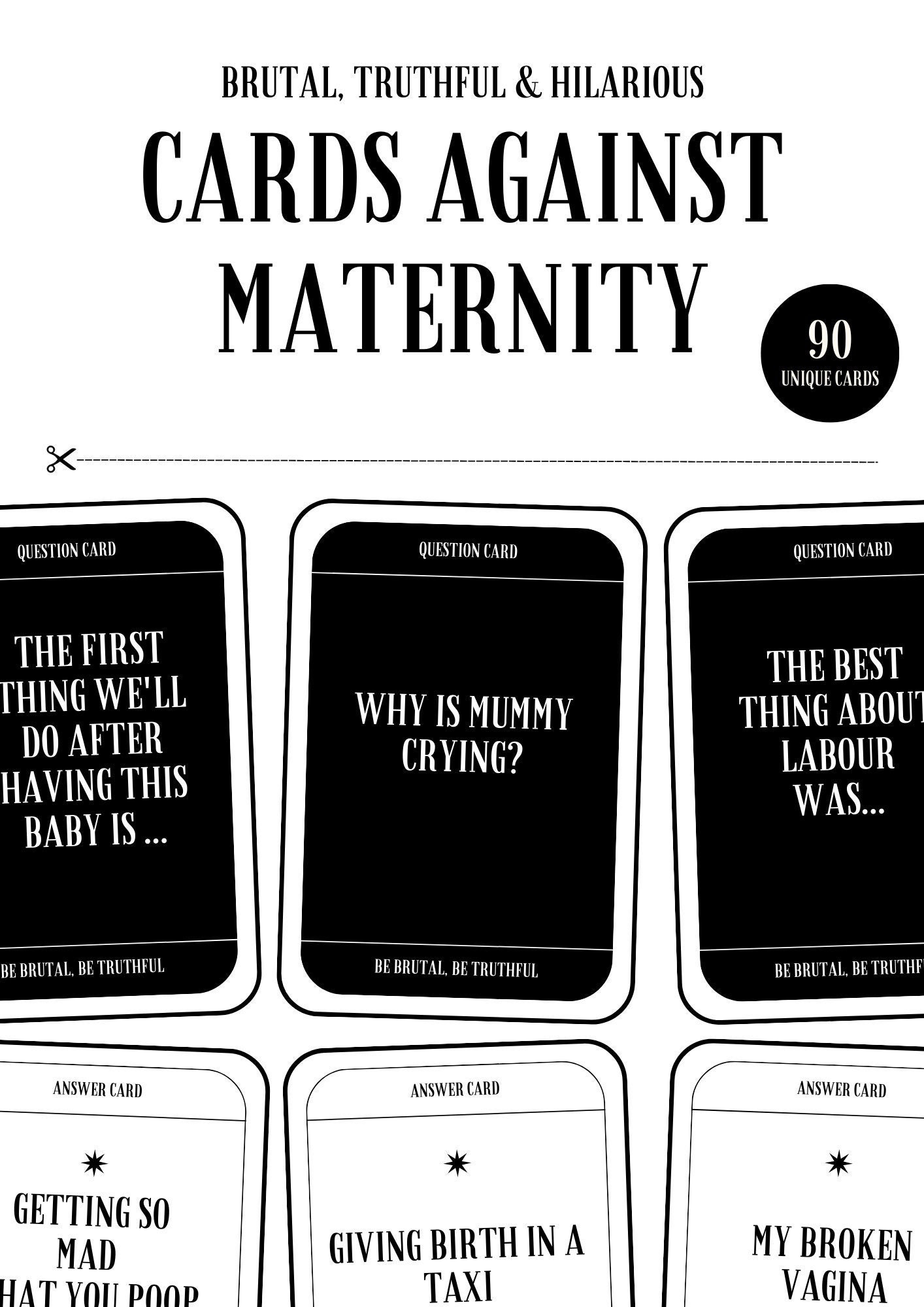 Carte contro la maternità - umorismo nero, gioco divertente per baby shower, gioco maleducato per baby shower, gioco stampabile 18+