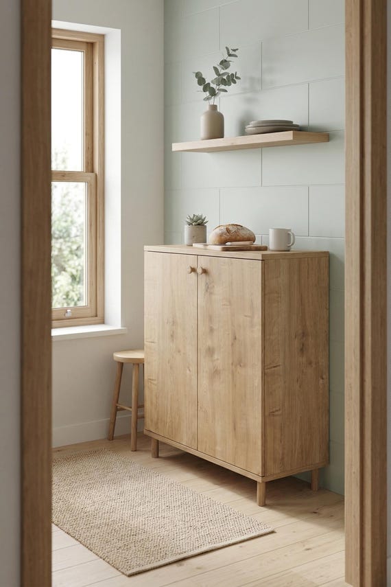 Modern Wood Storage Cabinet: 2-Door, 3-Shelf Multipurpose Organizer