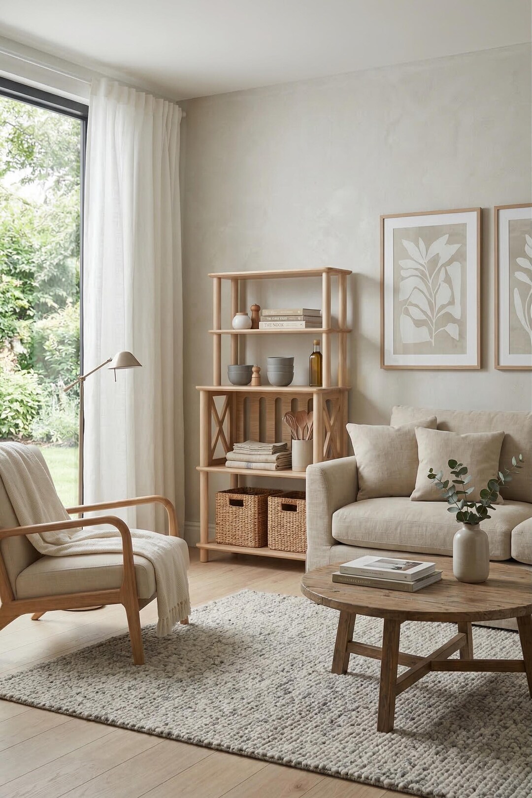 Modern Scandinavian Wood Bookshelf, Tall Storage Rack, Boho Shelving ...