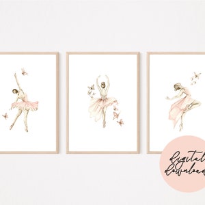 Ballerina Nursery Art Wall Print / Baby Girl Nursery Art Print / Set of 3 Ballerina Nursery Art Prints