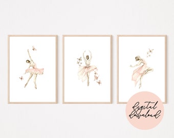 Ballerina Nursery Art Wall Print / Baby Girl Nursery Art Print / Set of 3 Ballerina Nursery Art Prints