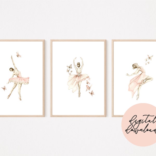 Ballerina Nursery Art Wall Print / Baby Girl Nursery Art Print / Set of 3 Ballerina Nursery Art Prints