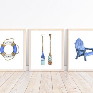 Nautical Wall Art Prints / Set of 6 Watercolor Nautical Theme Wall Art / Kids Room Nautical Wall Art Print