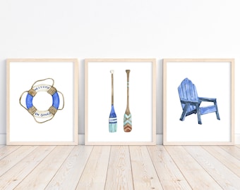 Nautical Wall Art Prints / Set of 6 Watercolor Nautical Theme Wall Art / Kids Room Nautical Wall Art Print