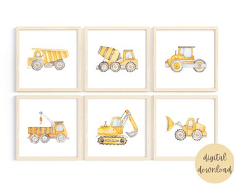 Construction Equipment Nursery Wall Art / Boys Construction Wall Art / Construction Kids Room Wall Art / Watercolor Construction Wall Art