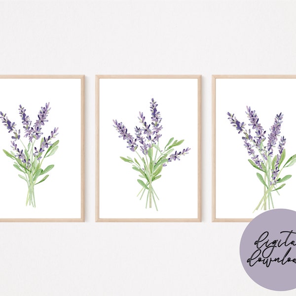 Lavender Bouquet Prints / Lavender Stem Bouquet Printable Art / Boho Wall Art / Watercolor Lavender Art / Printable Wall Art