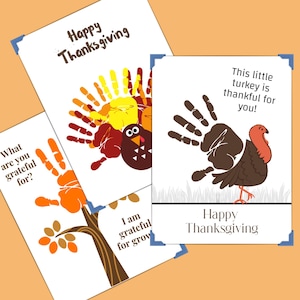 Manualidad con huellas de manos para Acción de Gracias, juego de 3, regalo para abuelos, manualidad para niños imprimible, recuerdo familiar, manualidad para niños, bebés y niños pequeños