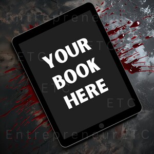 Thriller Skräck E-bok Mockup, Tom iPad Mockup, E-bokomslag, Bookstagram Flatlay, Canva-mall, Surfplatta Mockup, Tomt Digitalt Bokomslag