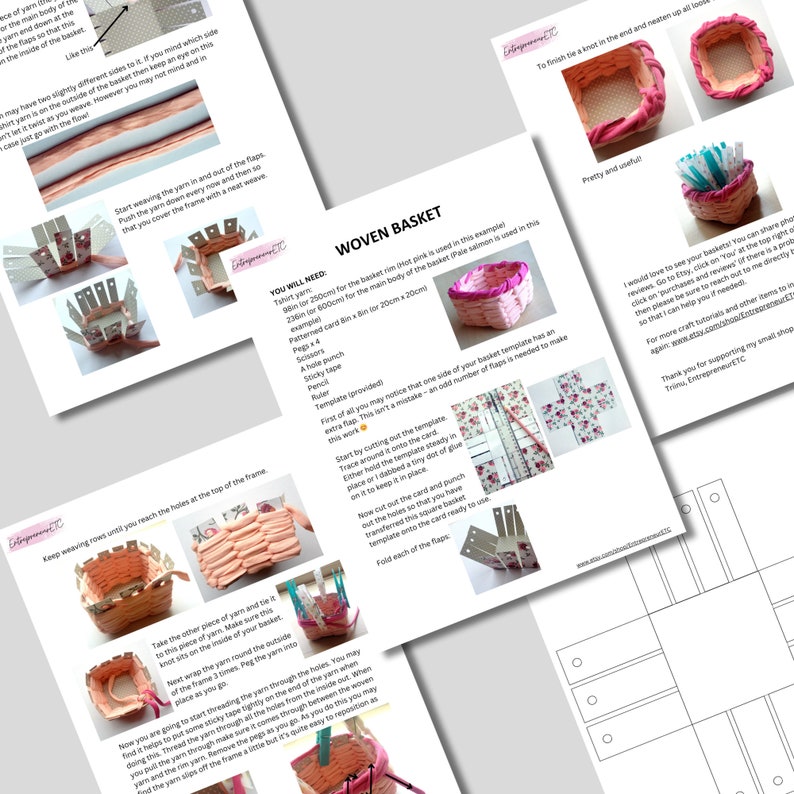 Woven Basket PDF Pattern, Basket Weaving Tutorial, Yarn and Card, Craft