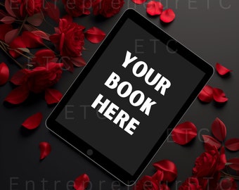 Romance Novel eBook Mockup, Bookstagram, Blank iPad Mockup, Book Blogger, Dark Romance, Red Roses, Canva Template, Digital Book Cover