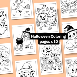 Halloween Coloring Pages for Kids, Cute Halloween Coloring Sheets, Halloween Party Activity, 10 pages, Printable, Pumpkins, Ghosts & more