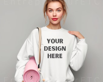 Gildan 18000 Mockup, Gildan White Sweatshirt Mockup, Yoga Mock Up, Sweatshirt Model Mockup, White Gildan Crewneck Mockups, Digital Download