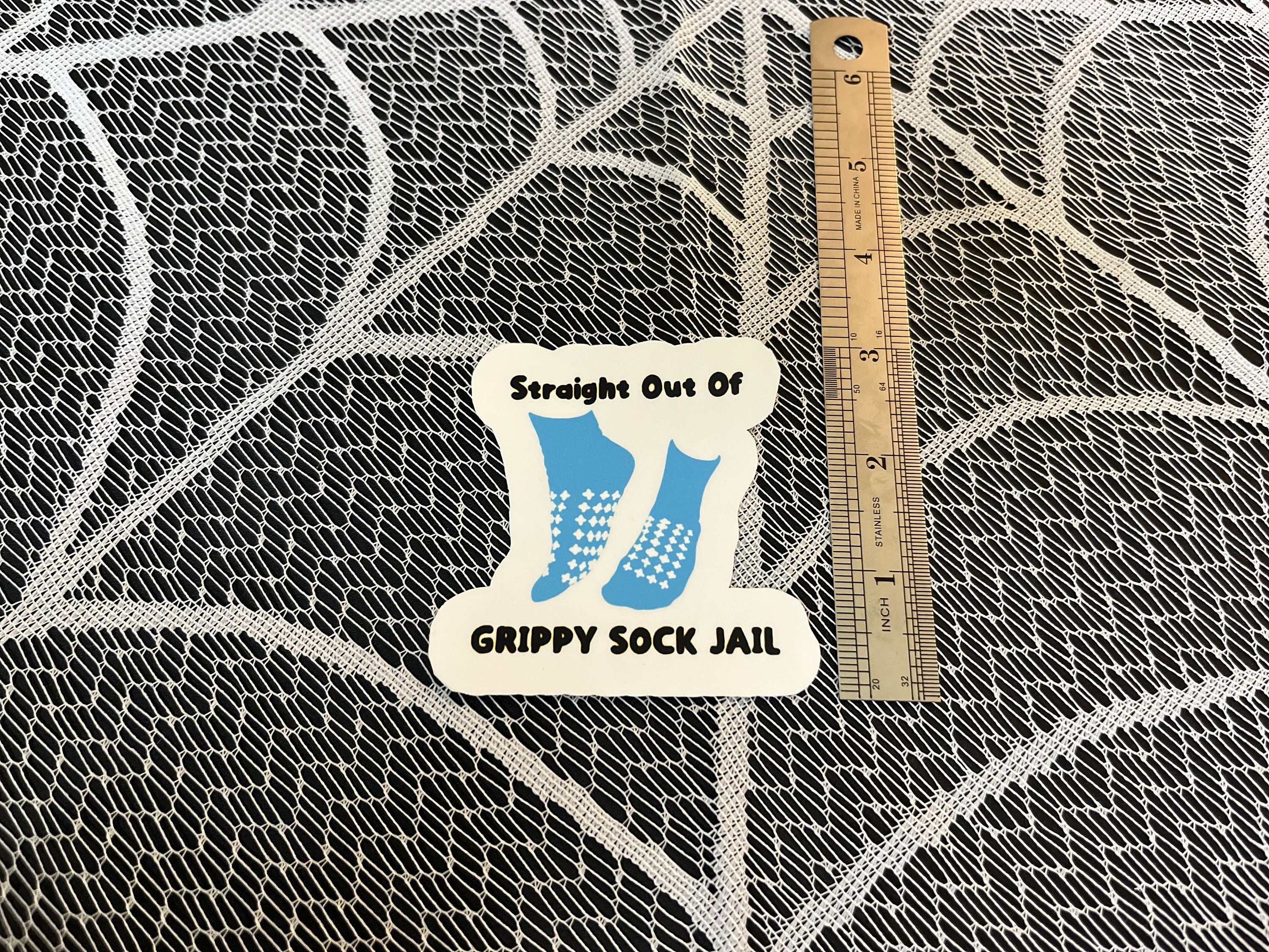 Grippy Sock Jail // Mental Health Awareness// Customizable Options // Matte  or Glossy // Easy Peel Backing 
