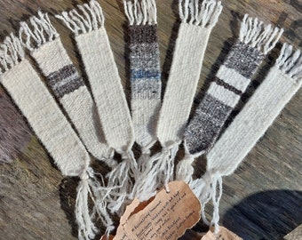 Hand woven wool bookmarks with hand spun yarn