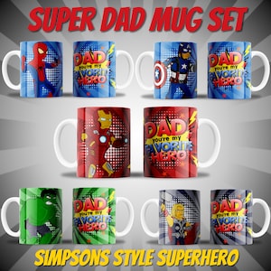 Dia dos Pais Super Pai PNG | Caneca de Super-herói Estilo Simpsons Clipart | Design de Caneca de 11 oz Dia dos Pais da Marvel | Uso Comercial