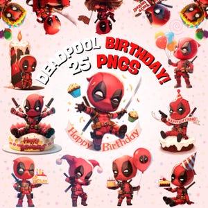 Deadpool Aniversário PNG | Marvel Png | Feliz Aniversário png | Design de Aniversário para Sublimação, Cricut, Camisetas, Canecas, Bolsas | Uso Comercial
